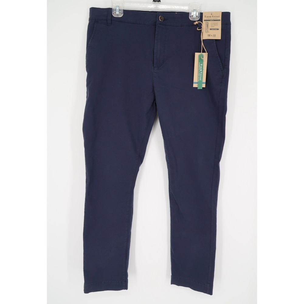 Tailor Vintage Men's Slim‎ Fit Navy Blazer Chino Pants Comfort Stretch 38x32